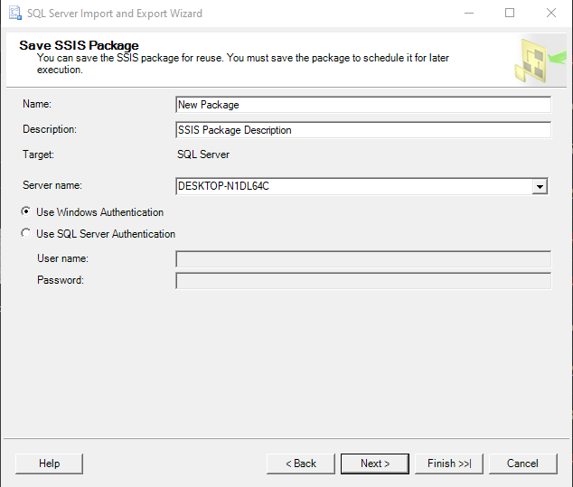 Saving SSIS Package using Windows Auth